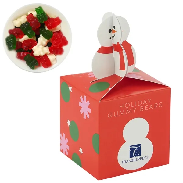Cube-shaped box with a snowman topper filled with gummy bears... from ASI 71685 Midnite Snax®
