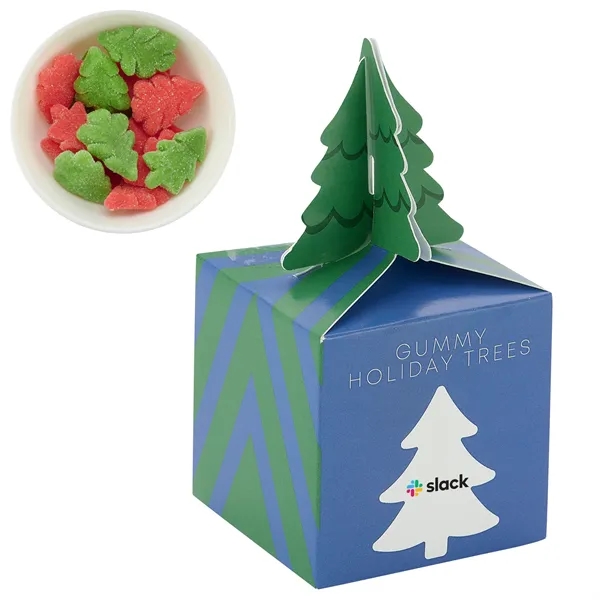 Cube-shaped box with a tree topper filled with gummy holiday trees... from ASI 71685 Midnite Snax®