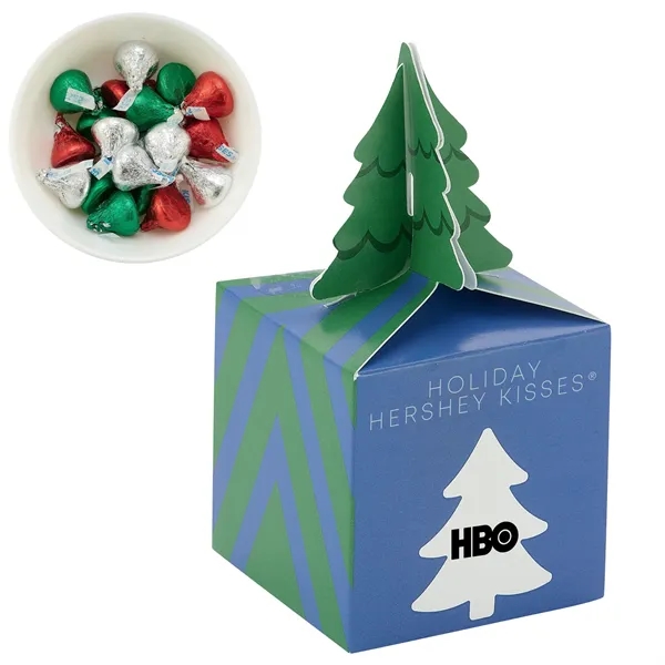 Cube-shaped box with a tree topper filled with Hershey's Kisses... from ASI 71685 Midnite Snax®
