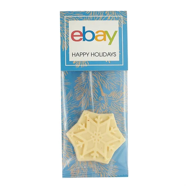 Snowflake shaped white chocolate bar in a bag with a header... from ASI 71685 Midnite Snax®
