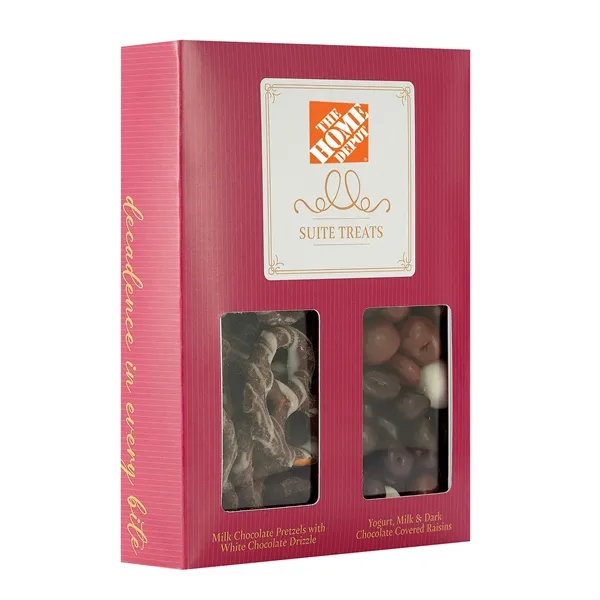 Treat box with chocolate pretzels and gourmet raisins... from ASI 71685 Midnite Snax®