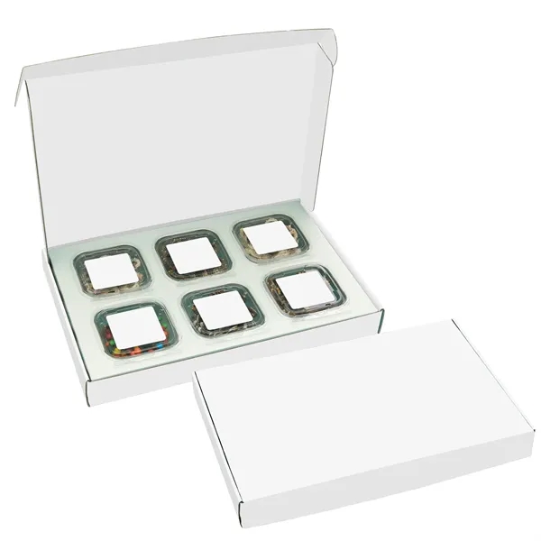 Chocolate covered pretzel gift box with 6 individual compartments and flavors... from ASI 71685 Midnite Snax®