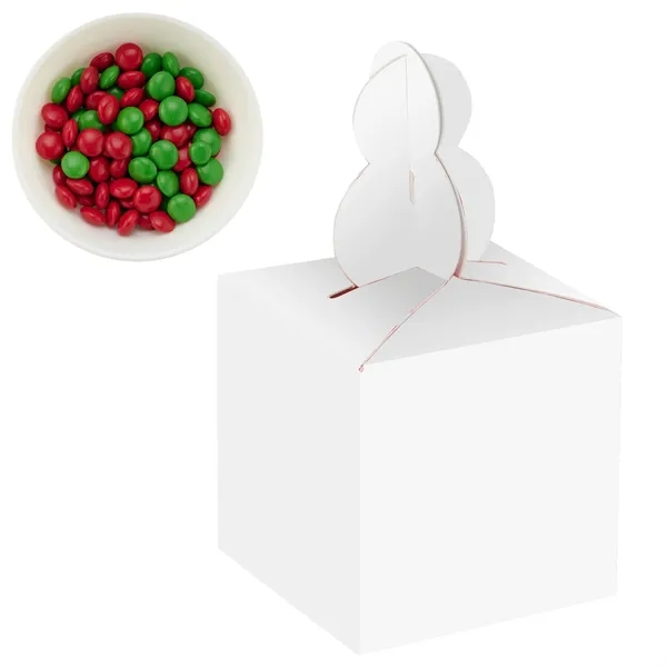 Cube-shaped box with a snowman topper filled with chocolate buttons... from ASI 71685 Midnite Snax®