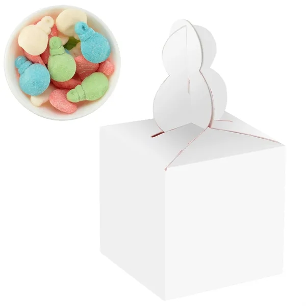 Cube-shaped box with a snowman topper filled with gummy ornaments... from ASI 71685 Midnite Snax®