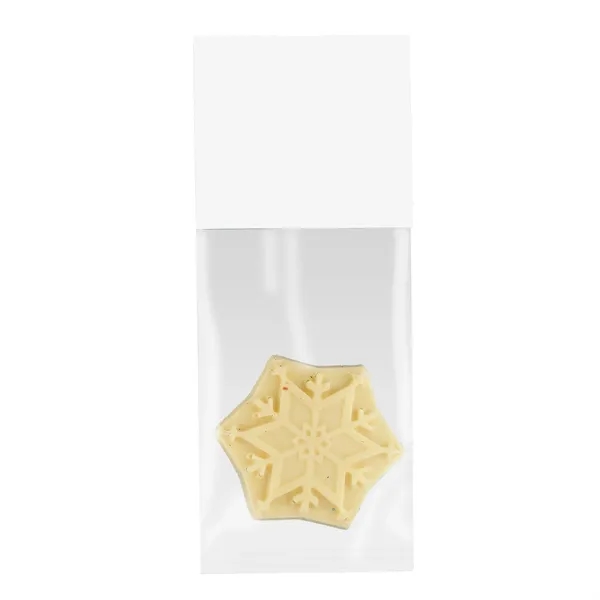 Snowflake shaped white chocolate bar in a bag with a header... from ASI 71685 Midnite Snax®