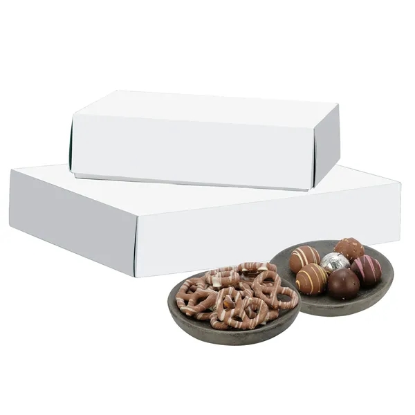 Box of chocolate-covered pretzels with an assortment of 12 truffles... from ASI 71685 Midnite Snax®