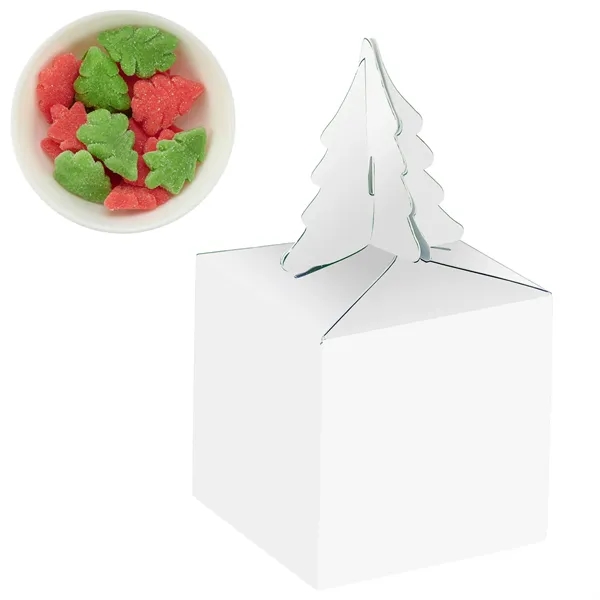 Cube-shaped box with a tree topper filled with gummy holiday trees... from ASI 71685 Midnite Snax®