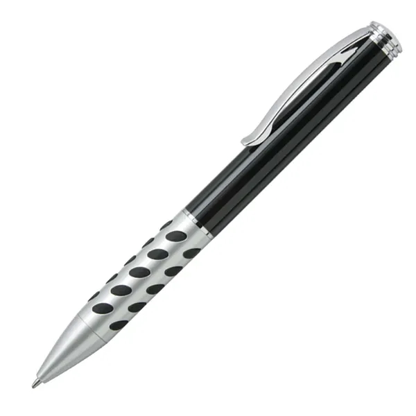 Metal twist-action ballpoint pen with a colored rubberized grip, satin chrome-coated... from ASI 68190 Lungsal / Lungsal