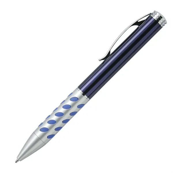 Metal twist-action ballpoint pen with a colored rubberized grip, satin chrome-coated... from ASI 68190 Lungsal / Lungsal