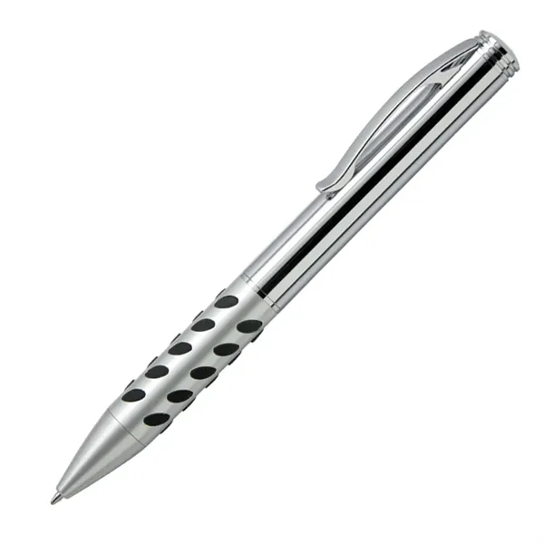 Metal twist-action ballpoint pen with a colored rubberized grip, satin chrome-coated... from ASI 68190 Lungsal / Lungsal