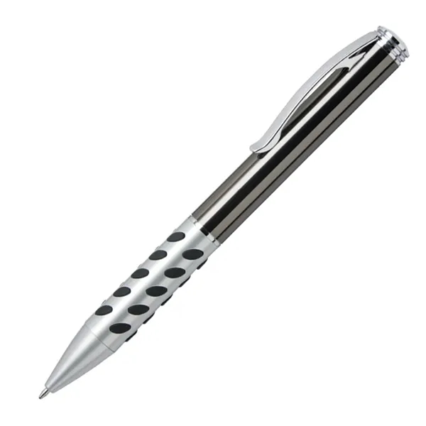 Metal twist-action ballpoint pen with a colored rubberized grip, satin chrome-coated... from ASI 68190 Lungsal / Lungsal