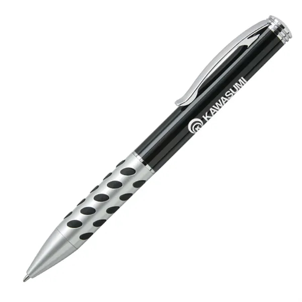 Metal twist-action ballpoint pen with a colored rubberized grip, satin chrome-coated... from ASI 68190 Lungsal / Lungsal