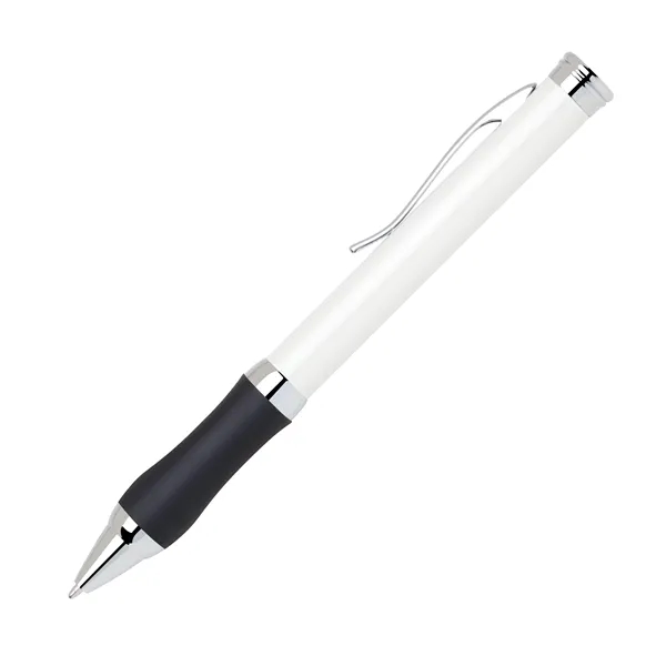 Metal twist-action ballpoint pen with a pearl white body, chrome clip... from ASI 68190 Lungsal