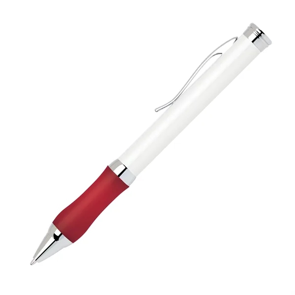 Metal twist-action ballpoint pen with a pearl white body, chrome clip... from ASI 68190 Lungsal