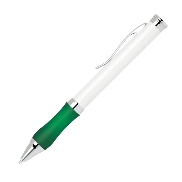 Metal twist-action ballpoint pen with a pearl white body, chrome clip... from ASI 68190 Lungsal