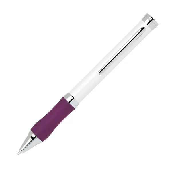 Metal twist-action ballpoint pen with a pearl white body, chrome clip... from ASI 68190 Lungsal