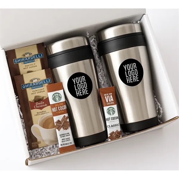 Double Travel Tumblers with Starbucks coffee & Ghirardelli Cocoa... from ASI 89971 Stuff A Mug