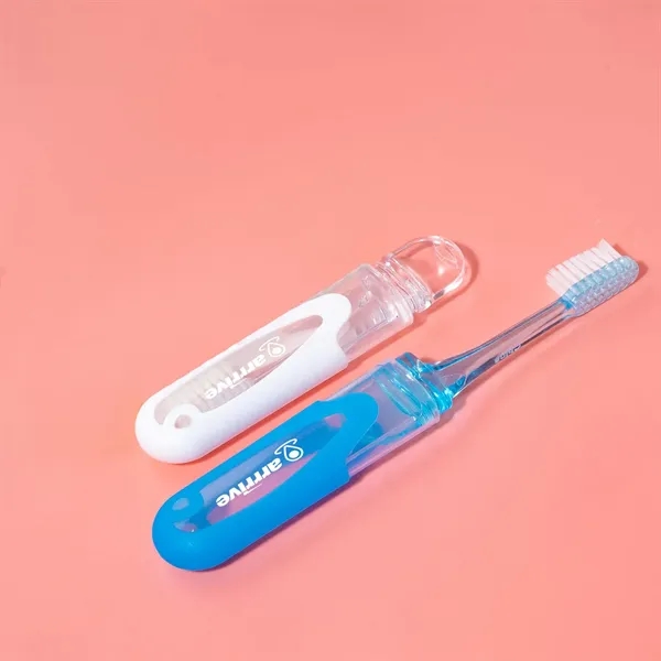 Mini travel-size toothbrush with protective case that expands to full size... from ASI 61966 HPG / Mixie