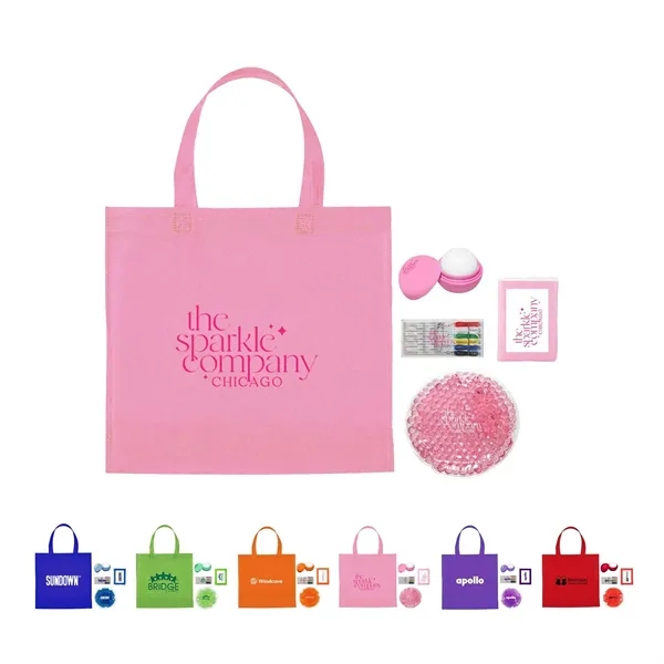 Survival kit with a sewing kit, non-woven mini shopping tote, gel... from ASI 63549 Jornik Manufacturing Corp