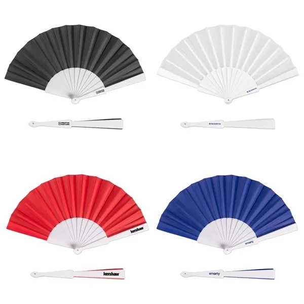 Plastic handle folding hand fan plus 1 color pad print on... from ASI 37218 Athena Promo (tm)