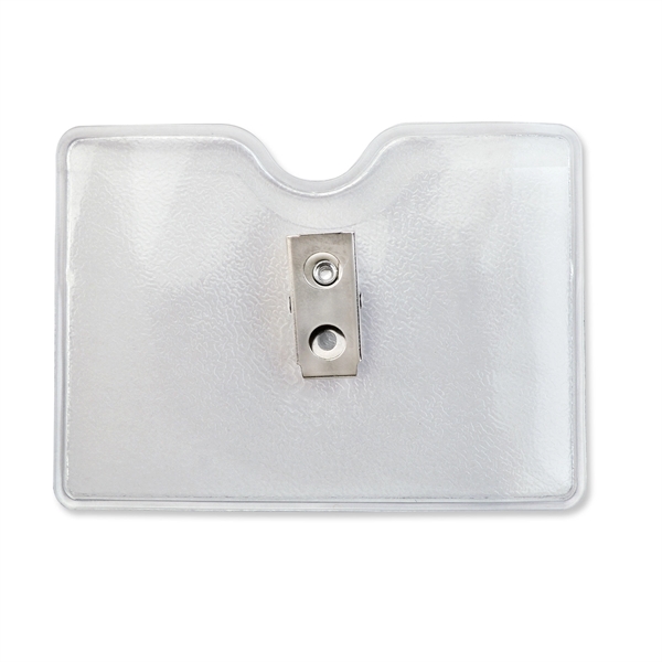 Data/credit card size clip-on vinyl badge holders feature a textured orange-peel... from ASI 79898 Promovision / PROMOVISION