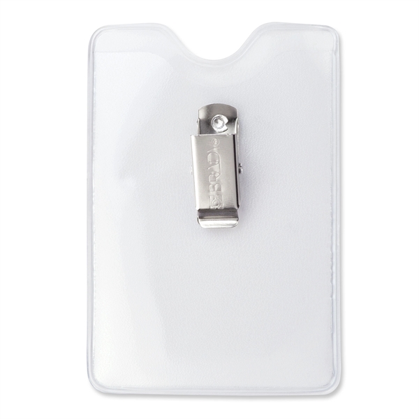 Patented Brady Clothing-Friendly clip keeps these credit-card-size badge holders securely fastened... from ASI 79898 Promovision / PROMOVISION