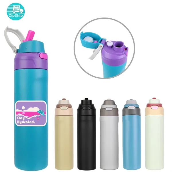 24-ounce bottle with double-wall insulation, straw, lid, and handle.... from ASI 57653 Gold Bond