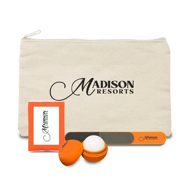 Wellness kit featuring a canvas bag, lip balm, tissue pack and... from ASI 63549 Jornik Manufacturing Corp