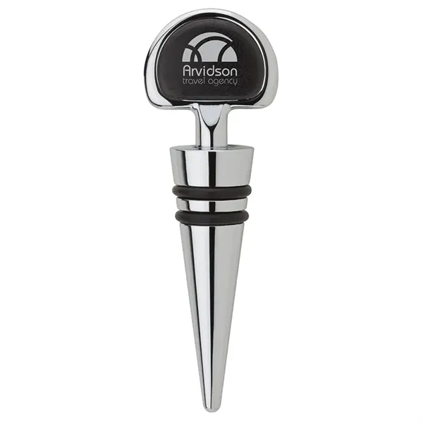 0.75" x 3.75" x 1.25" cone-shaped metal wine stopper with leatherette... from ASI 67866 Logomark/Valumark
