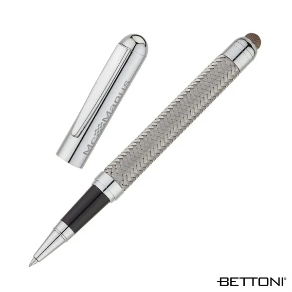 Solid brass rollerball pen with woven steel barrel, cap-off design, chrome... from ASI 67866 Logomark/Valumark