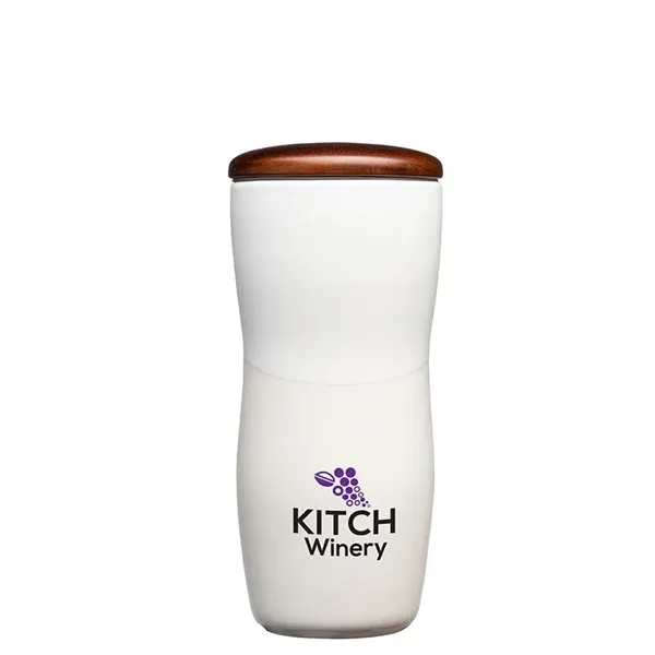 Tarrazu 12 oz. Double Wall Ceramic Tumbler w/ Wood Lid... from ASI 67866 Logomark/Valumark