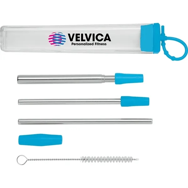 Seven-piece stainless steel straw set with cleaning brush in silicone case.... from ASI 67866 Logomark/Valumark