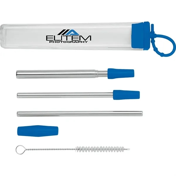 Seven-piece stainless steel straw set with cleaning brush in silicone case.... from ASI 67866 Logomark/Valumark
