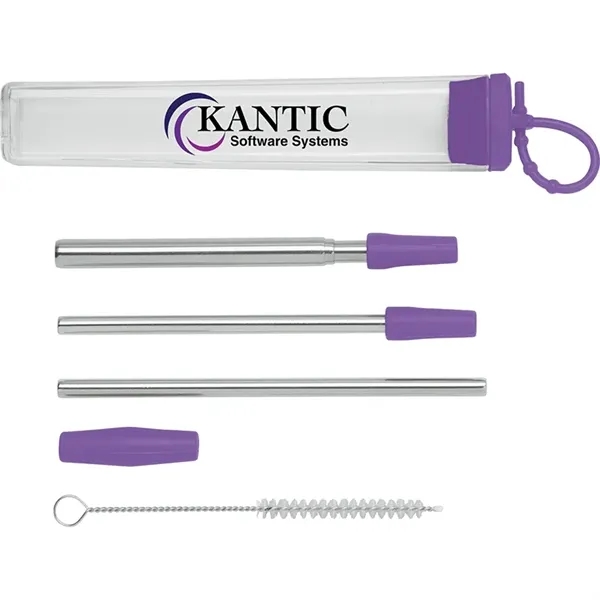 Seven-piece stainless steel straw set with cleaning brush in silicone case.... from ASI 67866 Logomark/Valumark