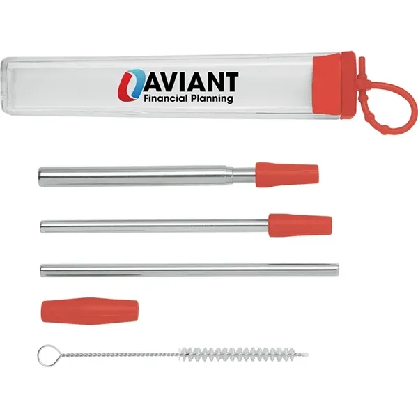 Seven-piece stainless steel straw set with cleaning brush in silicone case.... from ASI 67866 Logomark/Valumark