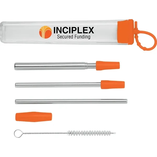 Seven-piece stainless steel straw set with cleaning brush in silicone case.... from ASI 67866 Logomark/Valumark