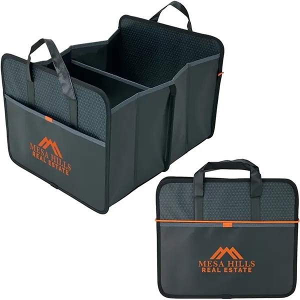 Optimum-II trunk organizer with two compartments, front pocket, and carrying handles;... from ASI 67866 Logomark/Valumark