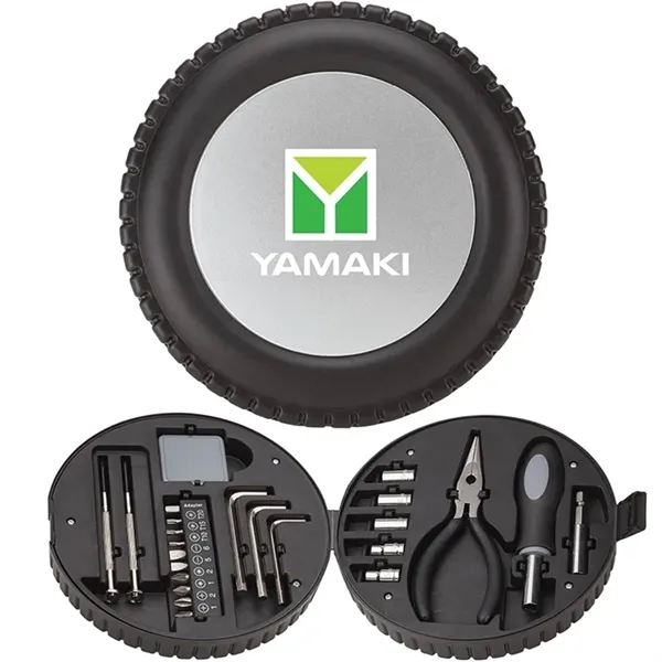 Hillcrest 24-piece tool set in tire-shaped plastic case.... from ASI 67866 Logomark/Valumark
