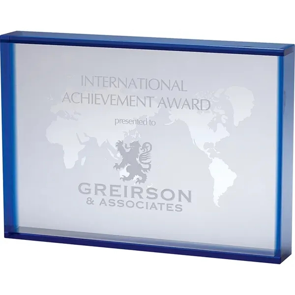 1" x 5" x 7" rectangular crystal world map.... from ASI 67866 Logomark/Valumark