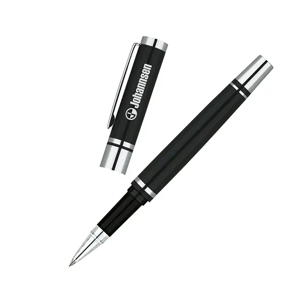 Rollerball pen with cap-off design, sharp, clean design and solid brass... from ASI 67866 Logomark/Valumark