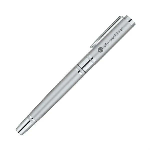 Rollerball pen with cap-off design, sharp, clean design and solid brass... from ASI 67866 Logomark/Valumark