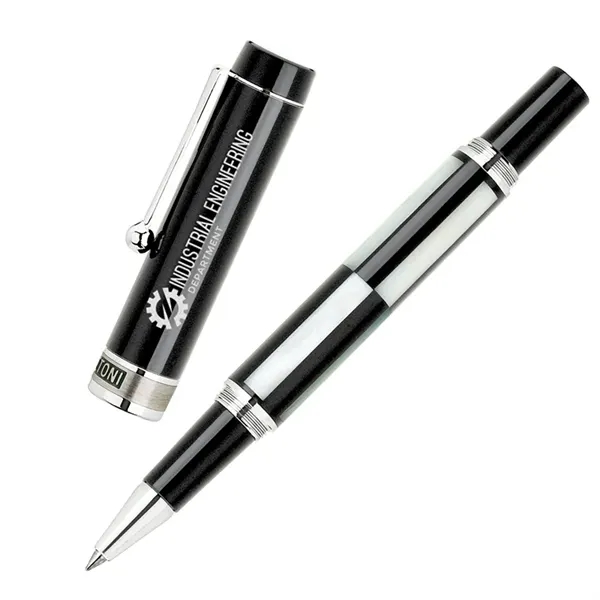 Rollerball pen with screw-off cap design, mother-of-pearl and black onyx inlays,... from ASI 67866 Logomark/Valumark