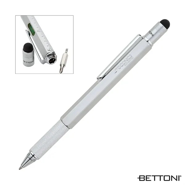 Multifunctional 5-in-1 twist-action ballpoint pen with textured metal grip.... from ASI 67866 Logomark/Valumark