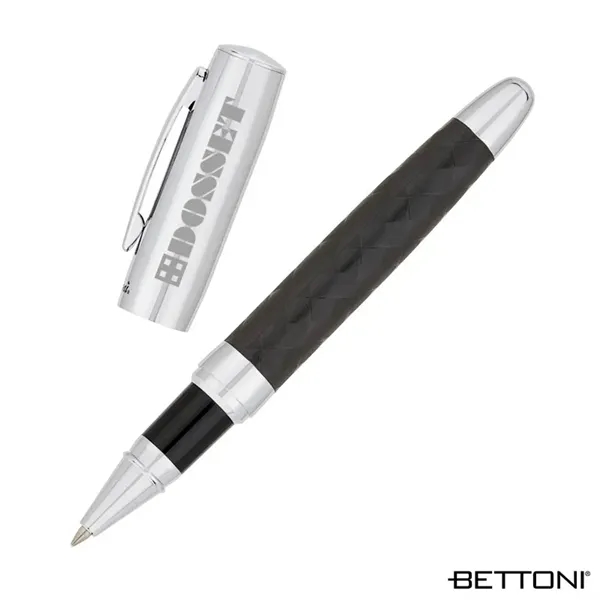 Rollerball pen with cap-off design, woven design barrel and chrome cap... from ASI 67866 Logomark/Valumark