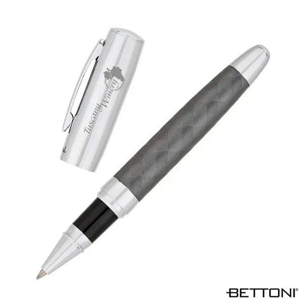 Rollerball pen with cap-off design, woven design barrel and chrome cap... from ASI 67866 Logomark/Valumark