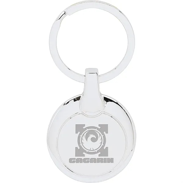 0.31" x 3" x 1.25" Perspective round metal keychain with chrome... from ASI 67866 Logomark/Valumark / Valumark™