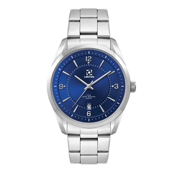 Men's watch with bold 42mm metal case encircling a blue sunray... from ASI 67866 Logomark/Valumark