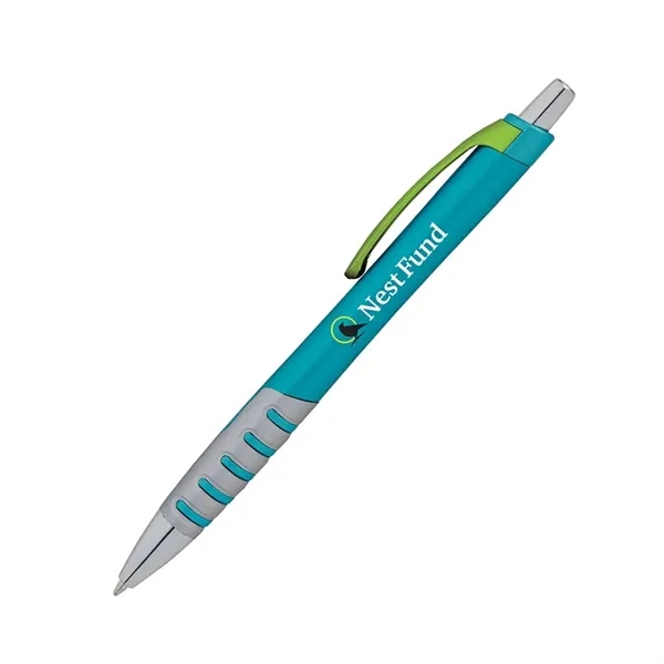 Plunger action ballpoint pen with metallic barrel, grip section and black... from ASI 67866 Logomark/Valumark / Valumark™
