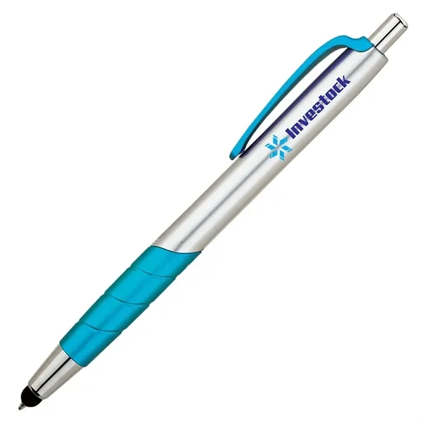 Plunger action ballpoint pen with clip and grip with color accents,... from ASI 67866 Logomark/Valumark / Valumark™
