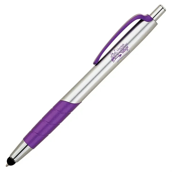 Plunger action ballpoint pen with clip and grip with color accents,... from ASI 67866 Logomark/Valumark / Valumark™